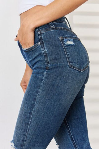 Shop Judy Blue Full Size High Waist Distressed Slim Jeans Now On Klozey Store - Trendy U.S. Premium Women Apparel & Accessories And Be Up-To-Fashion!