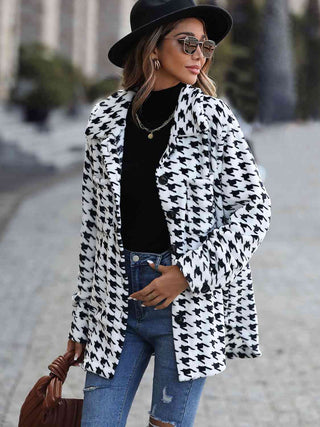 Shop Houndstooth Button Down Jacket Now On Klozey Store - Trendy U.S. Premium Women Apparel & Accessories And Be Up-To-Fashion!
