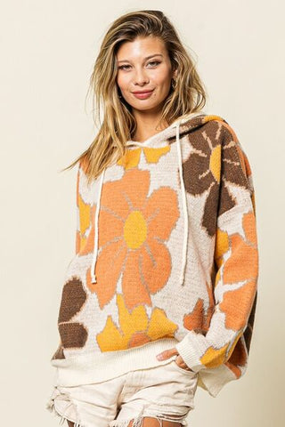 Shop BiBi Flower Pattern Drawstring Hooded Sweater Now On Klozey Store - U.S. Fashion And Be Up-To-Fashion!