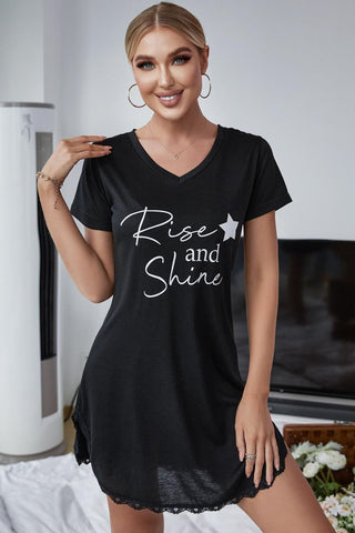 Shop RISE AND SHINE Contrast Lace V-Neck T-Shirt Dress Now On Klozey Store - Trendy U.S. Premium Women Apparel & Accessories And Be Up-To-Fashion!