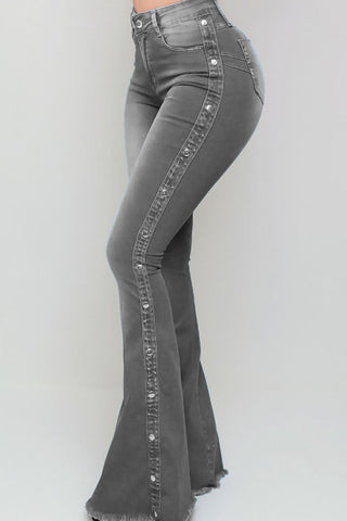 Shop Button Detail Flare Jeans Now On Klozey Store - Trendy U.S. Premium Women Apparel & Accessories And Be Up-To-Fashion!