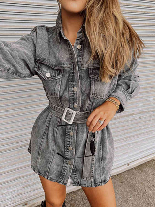Shop Long Sleeve Collared Denim Dress Now On Klozey Store - Trendy U.S. Premium Women Apparel & Accessories And Be Up-To-Fashion!