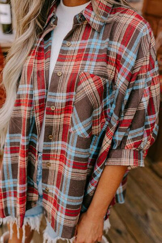 Shop Plaid Pocketed Button Up Shirt Now On Klozey Store - Trendy U.S. Premium Women Apparel & Accessories And Be Up-To-Fashion!