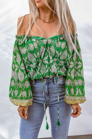 Shop Printed Tassel Tie Balloon Sleeve Blouse Now On Klozey Store - U.S. Fashion And Be Up-To-Fashion!