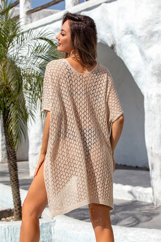 Shop Openwork Slit Scoop Neck Cover Up Now On Klozey Store - Trendy U.S. Premium Women Apparel & Accessories And Be Up-To-Fashion!