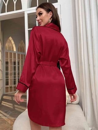 Shop Tie Waist Surplice Neck Robe Now On Klozey Store - Trendy U.S. Premium Women Apparel & Accessories And Be Up-To-Fashion!
