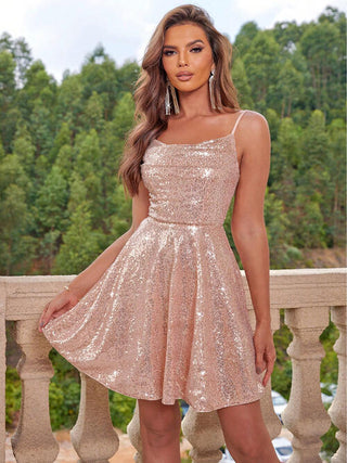 Shop Sequin Tie Back Cami Dress Now On Klozey Store - Trendy U.S. Premium Women Apparel & Accessories And Be Up-To-Fashion!