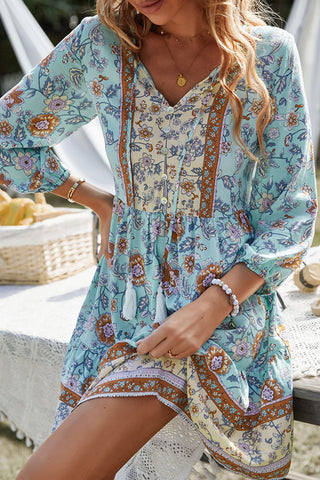 Shop Floral Tied Balloon Sleeve Mini Dress Now On Klozey Store - Trendy U.S. Premium Women Apparel & Accessories And Be Up-To-Fashion!