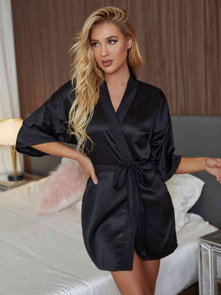 Shop Fringe Detail Belted Half Sleeve Robe Now On Klozey Store - Trendy U.S. Premium Women Apparel & Accessories And Be Up-To-Fashion!