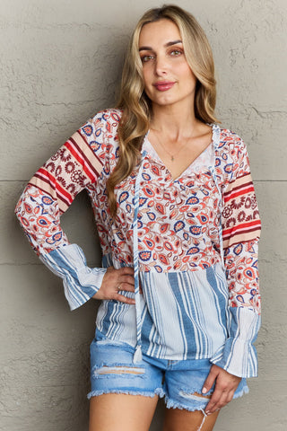Shop Floral Striped Flounce Sleeve Blouse Now On Klozey Store - Trendy U.S. Premium Women Apparel & Accessories And Be Up-To-Fashion!