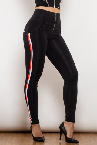Shop Side Stripe Zip Closure High Waist Jeans Now On Klozey Store - Trendy U.S. Premium Women Apparel & Accessories And Be Up-To-Fashion!