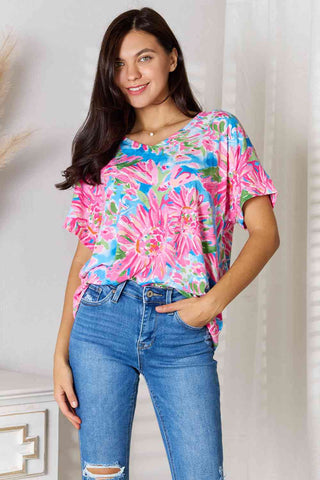 Shop Double Take Floral V-Neck Short Sleeve Blouse Now On Klozey Store - Trendy U.S. Premium Women Apparel & Accessories And Be Up-To-Fashion!
