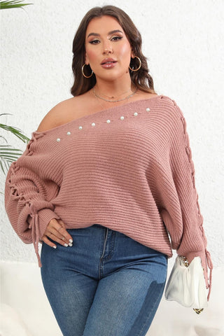 Shop Plus Size One Shoulder Beaded Sweater Now On Klozey Store - Trendy U.S. Premium Women Apparel & Accessories And Be Up-To-Fashion!