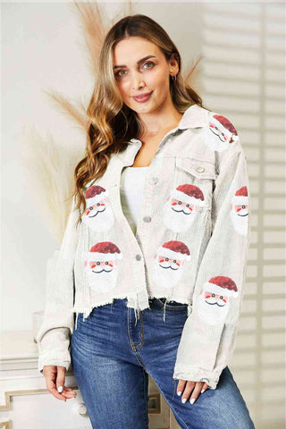Shop Santa Sequin Raw Hem Jacket Now On Klozey Store - Trendy U.S. Premium Women Apparel & Accessories And Be Up-To-Fashion!
