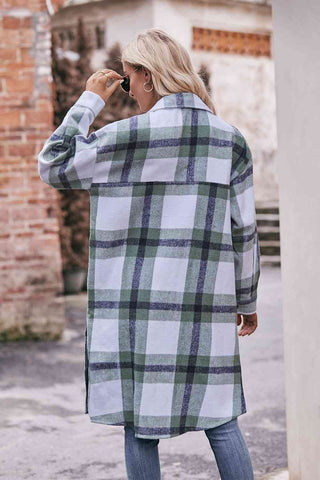 Shop Plaid Dropped Shoulder Longline Jacket Now On Klozey Store - U.S. Fashion And Be Up-To-Fashion!