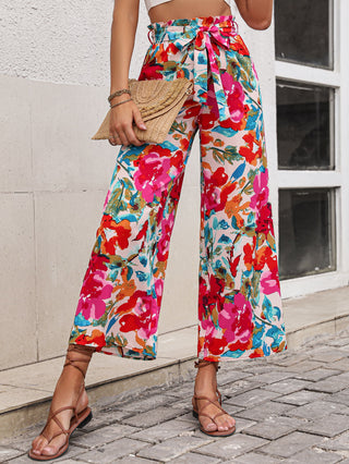 Shop Floral Tie Belt Wide Leg Pants Now On Klozey Store - Trendy U.S. Premium Women Apparel & Accessories And Be Up-To-Fashion!