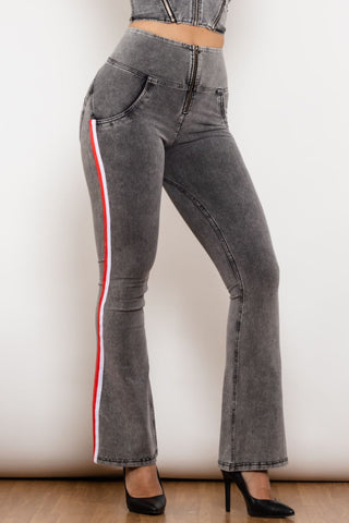 Shop Side Stripe High Waist Zip Closure Jeans Now On Klozey Store - U.S. Fashion And Be Up-To-Fashion!