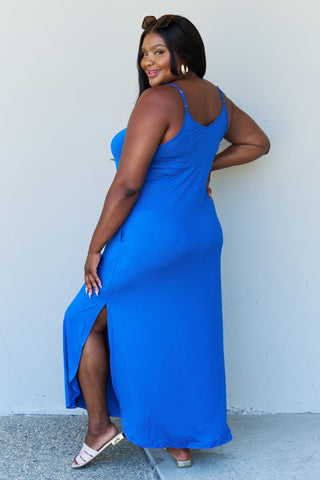 Shop Ninexis Good Energy Full Size Cami Side Slit Maxi Dress in Royal Blue Now On Klozey Store - Trendy U.S. Premium Women Apparel & Accessories And Be Up-To-Fashion!