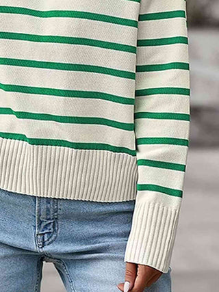 Shop Striped Collared Neck Knit Top Now On Klozey Store - Trendy U.S. Premium Women Apparel & Accessories And Be Up-To-Fashion!