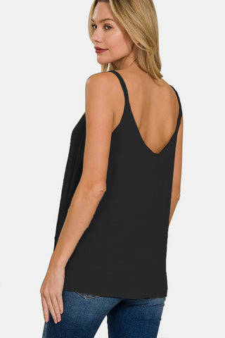 Shop Zenana Woven Double Spaghetti Strap V-Neck Cami Now On Klozey Store - Trendy U.S. Premium Women Apparel & Accessories And Be Up-To-Fashion!