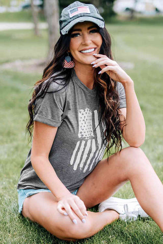 Shop US Flag Graphic Cuffed Sleeve Tee Now On Klozey Store - Trendy U.S. Premium Women Apparel & Accessories And Be Up-To-Fashion!