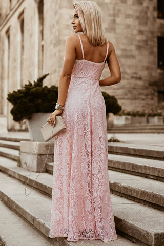 Shop Spaghetti Strap Split Lace Maxi Dress Now On Klozey Store - Trendy U.S. Premium Women Apparel & Accessories And Be Up-To-Fashion!