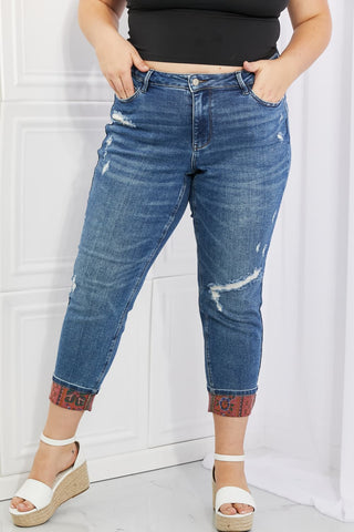 Shop Judy Blue Gina Full Size Mid Rise Paisley Patch Cuff Boyfriend Jeans Now On Klozey Store - U.S. Fashion And Be Up-To-Fashion!