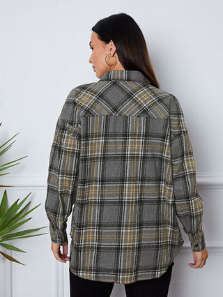 Shop Plaid Snap Down Long Sleeve Shacket Now On Klozey Store - Trendy U.S. Premium Women Apparel & Accessories And Be Up-To-Fashion!