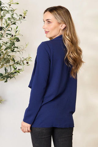 Shop Heimish Full Size Statement Neck Open Front Blazer Now On Klozey Store - Trendy U.S. Premium Women Apparel & Accessories And Be Up-To-Fashion!