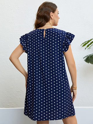 Shop Plus Size Polka Dot Round Neck Dress Now On Klozey Store - Trendy U.S. Premium Women Apparel & Accessories And Be Up-To-Fashion!