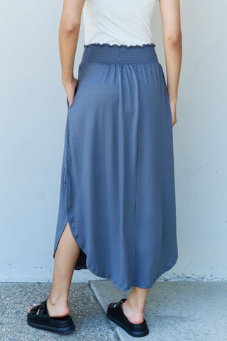 Shop Doublju Comfort Princess Full Size High Waist Scoop Hem Maxi Skirt in Dusty Blue Now On Klozey Store - Trendy U.S. Premium Women Apparel & Accessories And Be Up-To-Fashion!