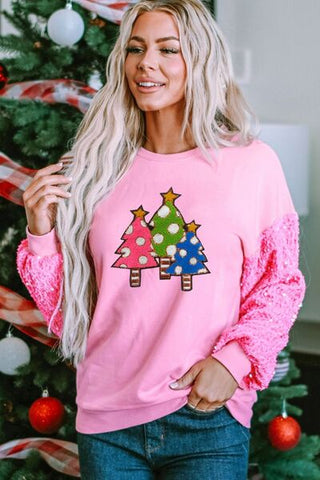 Shop Tree Graphic Sqequin Long Sleeve Sweatshirt Now On Klozey Store - Trendy U.S. Premium Women Apparel & Accessories And Be Up-To-Fashion!