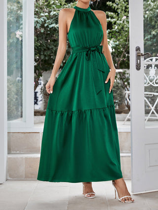 Shop Belted Grecian Neck Tiered Maxi Dress Now On Klozey Store - Trendy U.S. Premium Women Apparel & Accessories And Be Up-To-Fashion!
