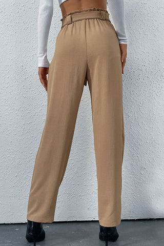 Shop Belted Straight Leg Pants with Pockets Now On Klozey Store - U.S. Fashion And Be Up-To-Fashion!