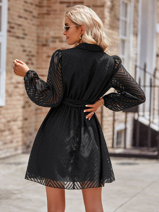 Shop Belted Surplice Neck Long Sleeve Mini Dress Now On Klozey Store - Trendy U.S. Premium Women Apparel & Accessories And Be Up-To-Fashion!