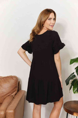 Shop Double Take V-Neck Flounce Sleeve Tiered Dress Now On Klozey Store - Trendy U.S. Premium Women Apparel & Accessories And Be Up-To-Fashion!