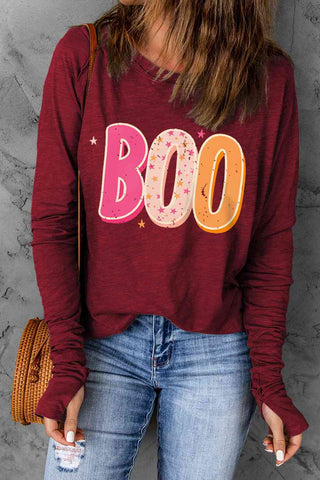 Shop BOO Graphic Thumbhole Sleeve T-Shirt Now On Klozey Store - Trendy U.S. Premium Women Apparel & Accessories And Be Up-To-Fashion!