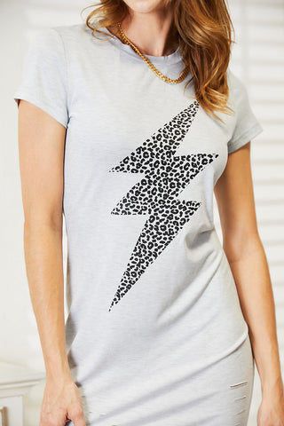 Shop Double Take Leopard Lightning Graphic Tee Dress Now On Klozey Store - Trendy U.S. Premium Women Apparel & Accessories And Be Up-To-Fashion!
