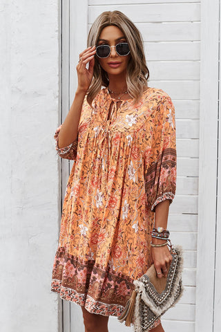 Shop Bohemian Tie Neck Mini Dress Now On Klozey Store - Trendy U.S. Premium Women Apparel & Accessories And Be Up-To-Fashion!