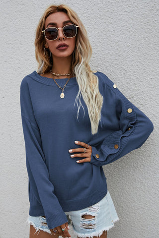 Shop Button Detail Boat Neck Sweater Now On Klozey Store - U.S. Fashion And Be Up-To-Fashion!