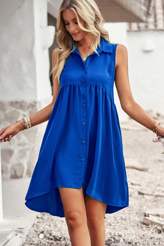 Shop Button Down Collared Sleeveless Dress Now On Klozey Store - U.S. Fashion And Be Up-To-Fashion!