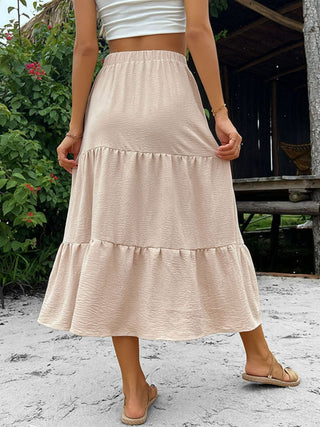 Shop Button Down Tiered Midi Skirt Now On Klozey Store - Trendy U.S. Premium Women Apparel & Accessories And Be Up-To-Fashion!