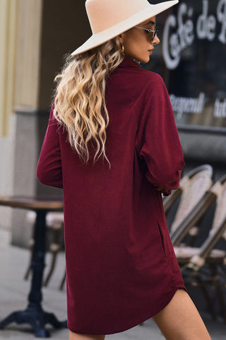 Shop Button Front Curved Hem Raglan Sleeve Shirt Dress Now On Klozey Store - Trendy U.S. Premium Women Apparel & Accessories And Be Up-To-Fashion!