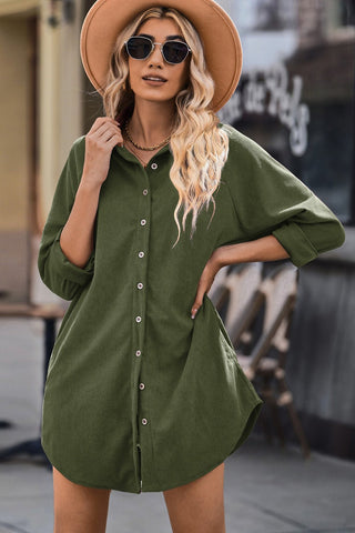 Shop Button Front Curved Hem Raglan Sleeve Shirt Dress Now On Klozey Store - Trendy U.S. Premium Women Apparel & Accessories And Be Up-To-Fashion!