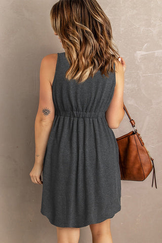 Shop Button Front Empire Waist Sleeveless Slit Magic Dress Now On Klozey Store - Trendy U.S. Premium Women Apparel & Accessories And Be Up-To-Fashion!