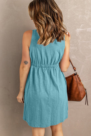 Shop Button Front Empire Waist Sleeveless Slit Magic Dress Now On Klozey Store - Trendy U.S. Premium Women Apparel & Accessories And Be Up-To-Fashion!