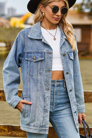Shop Buttoned Collared Neck Denim Jacket with Pockets Now On Klozey Store - U.S. Fashion And Be Up-To-Fashion!