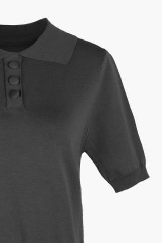Shop Buttoned Collared Neck Short Sleeve Knit Top Now On Klozey Store - U.S. Fashion And Be Up-To-Fashion!