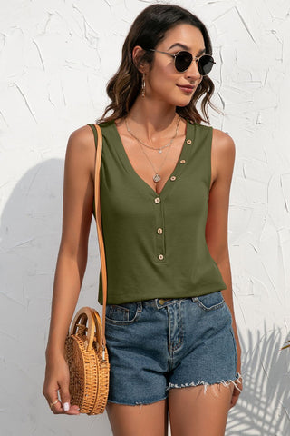 Shop Buttoned Deep V Tank Now On Klozey Store - Trendy U.S. Premium Women Apparel & Accessories And Be Up-To-Fashion!