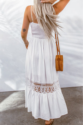Shop Buttoned Spliced Lace Spaghetti Strap Maxi Dress Now On Klozey Store - Trendy U.S. Premium Women Apparel & Accessories And Be Up-To-Fashion!